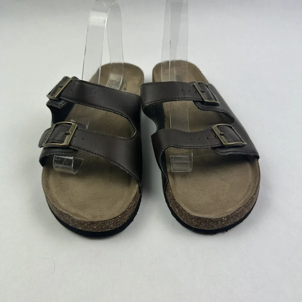 Woodstock Vintage Brand Slide Sandals Mens 11 Brown Double Buckle Cork Footbed